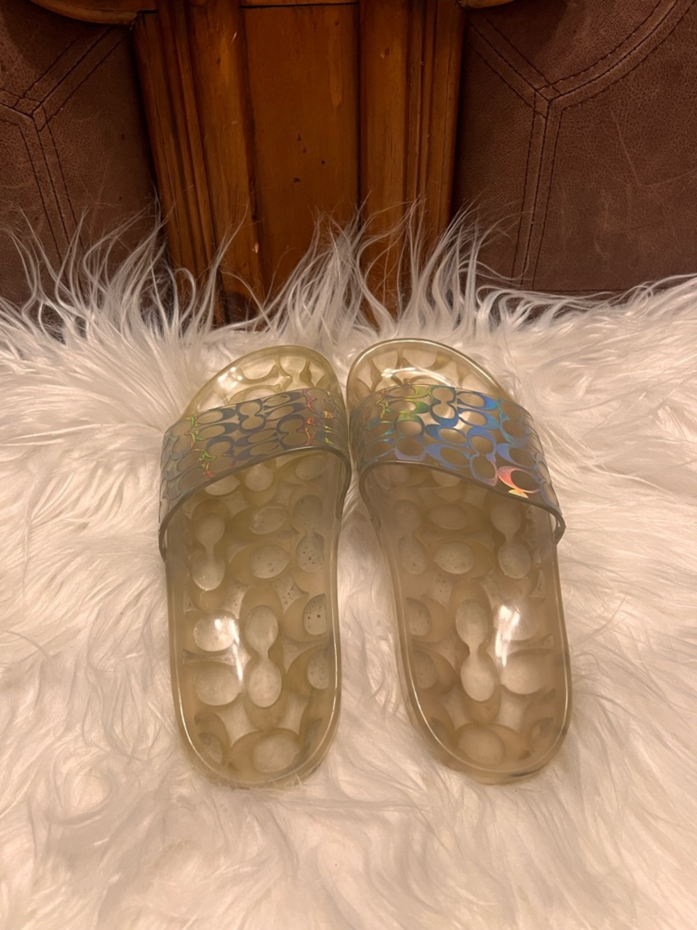 Coach Iridescent Logo Jelly Slide Sandals - Clear Holographic - Picture 4 of 6
